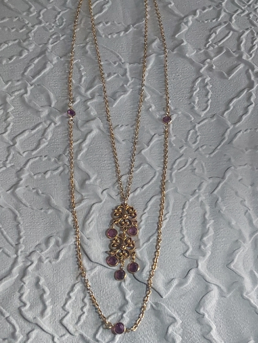 1960s Victoria Revival Layered Necklace with Amethyst Stone Pendant